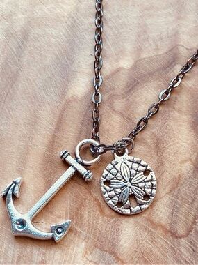 Silver Anchor and Sand Dollar Charm Necklace